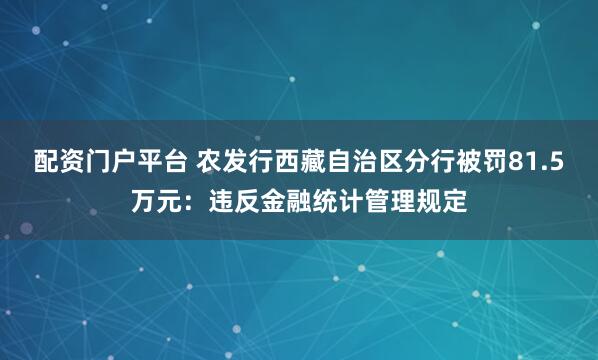 配资门户平台 农发行西藏自治区分行被罚81.5万元：违反金融统计管理规定